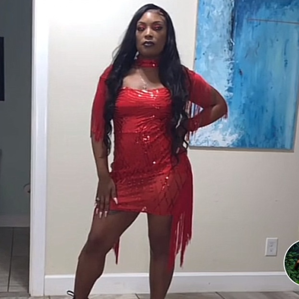 Red sequins dress